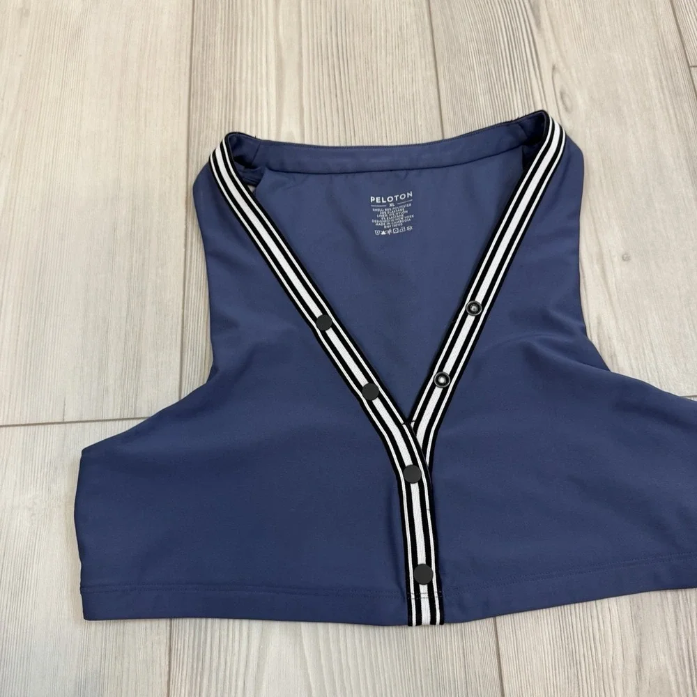 NWT Peloton X Robin Arzon XL Merit‎ V-Neck Button Henley Bra Indigo Blue